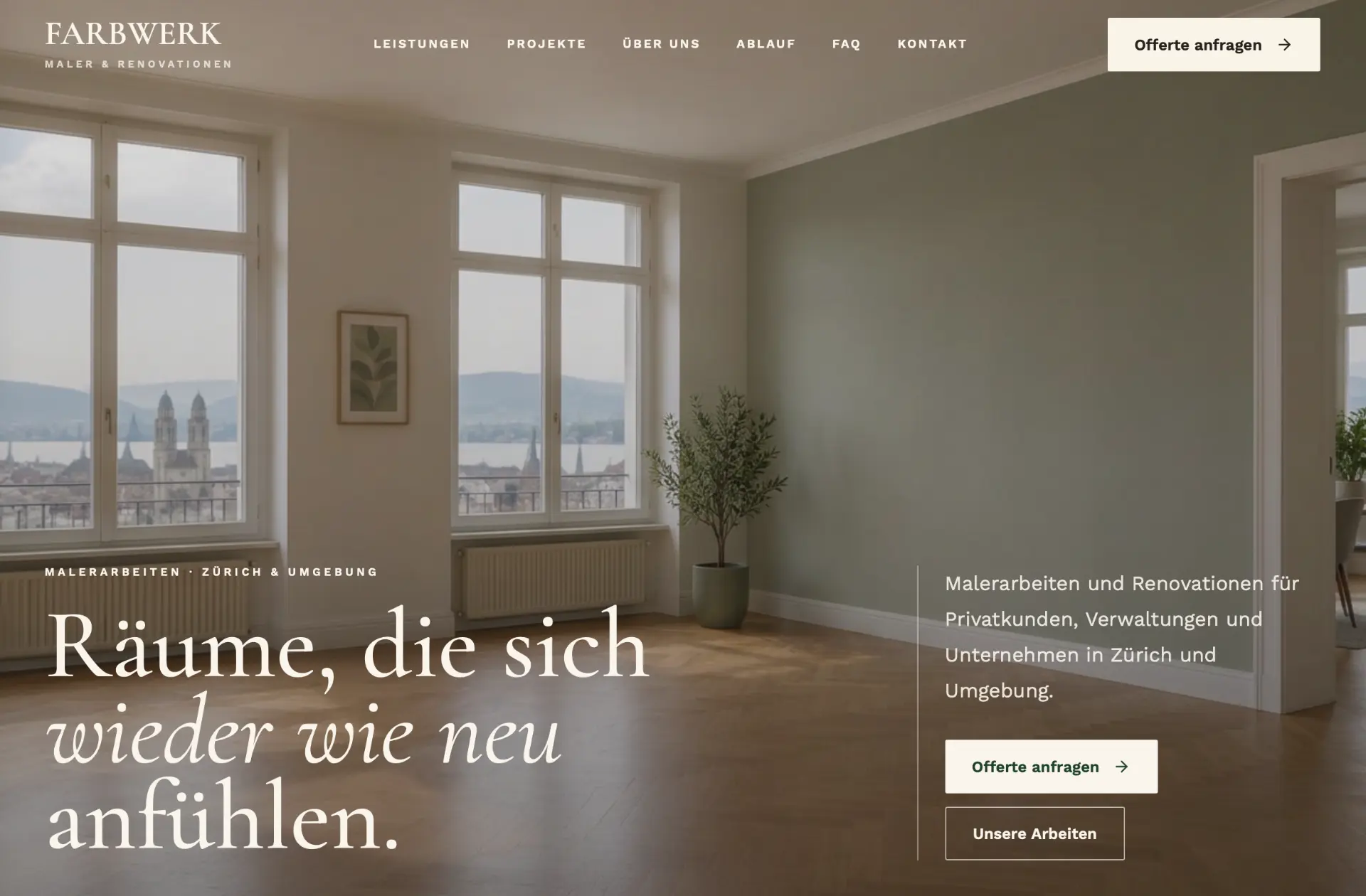 Desktop-Ansicht der FARBWERK Website