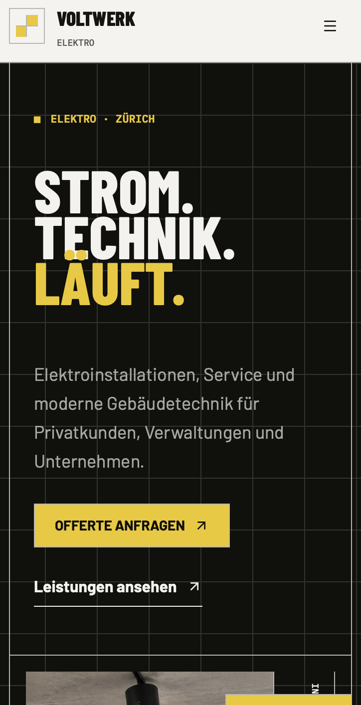 Mobile Ansicht der VOLTWERK Website