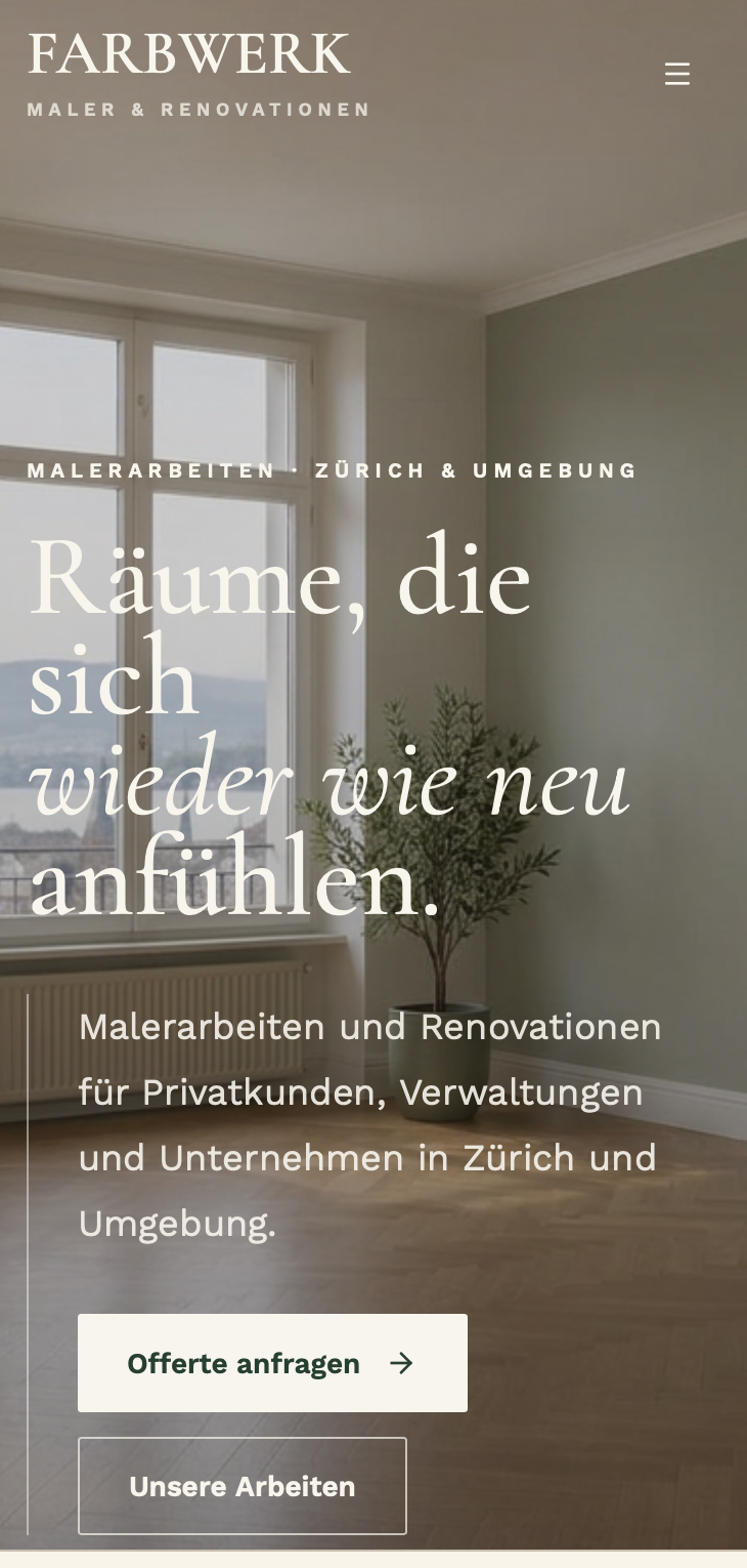 Mobile Ansicht der FARBWERK Website